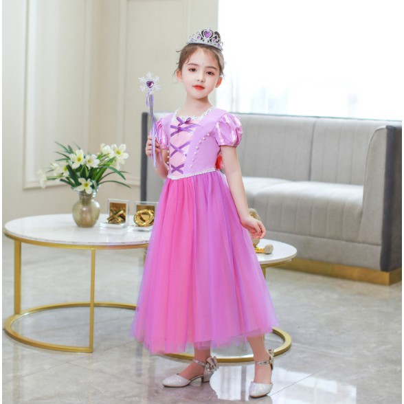 Đầm Công Chúa Tóc Mây Rapunzel Cao Cấp Tay Ngắn