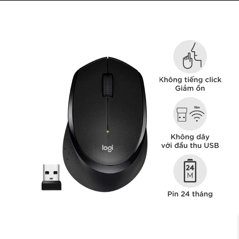 Chuột không dây logitech m330 silent plus giảm ồn 90% - usb 2.4ghz, pin 2 năm, phù hợp người thuận tay phải, pc/ laptop