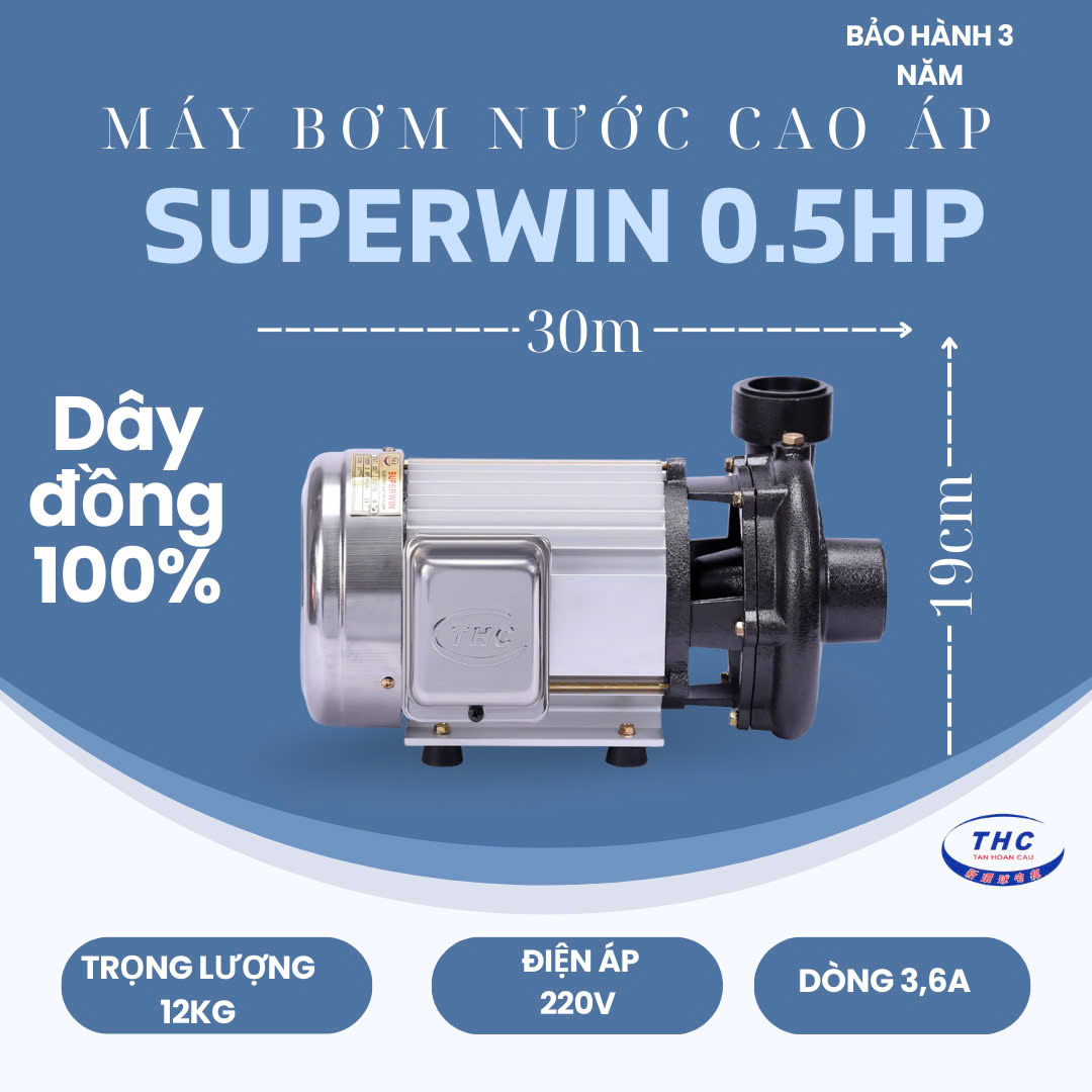 MÁY BƠM NƯỚC CAO ÁP SUPERWIN 0.5HP (HỌNG 34/34MM) - SP370
