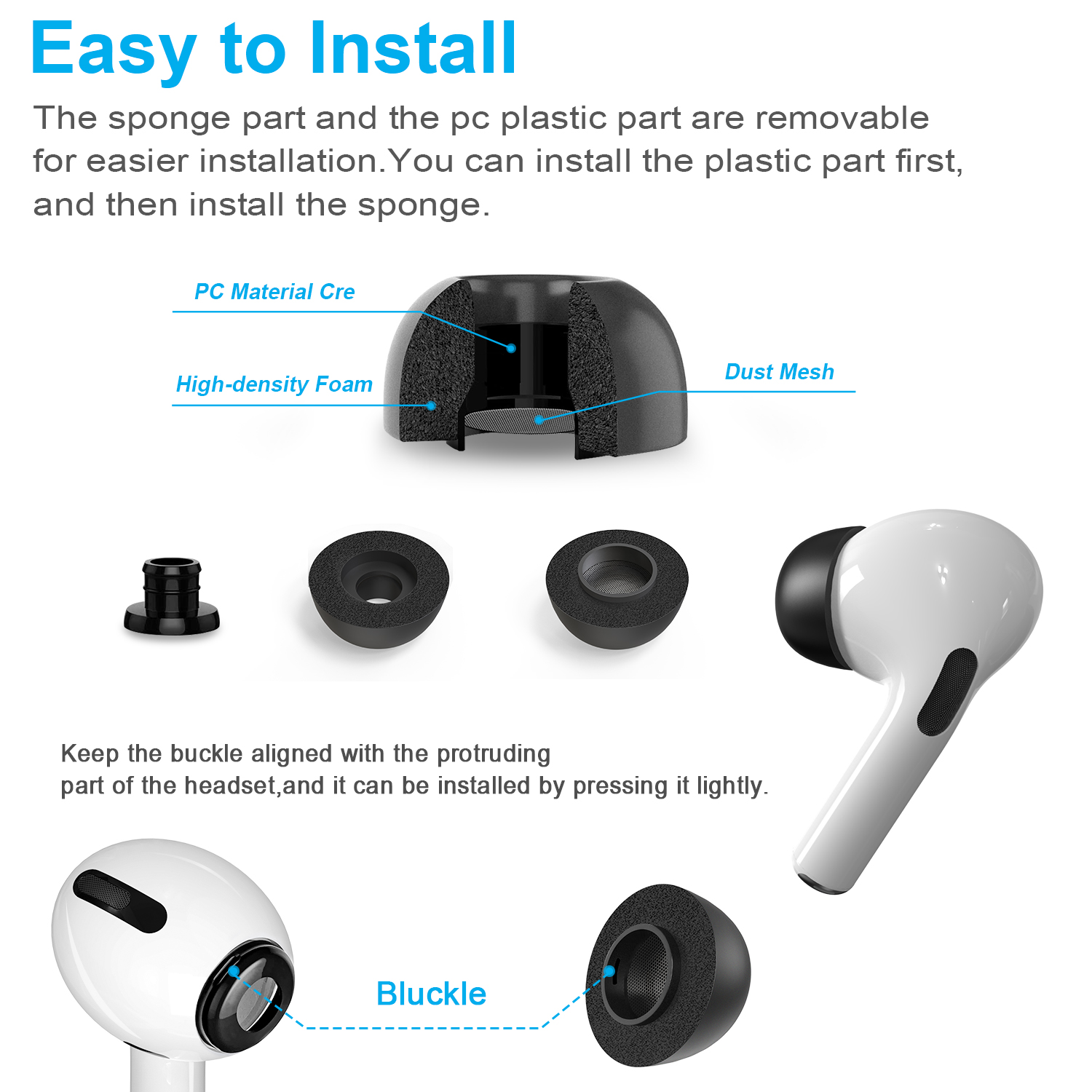New Bee 6 Pairs Replacement Ear Tips Compatible with Airpods Pro Noise Blocking Memory Foam Earphone Tips Fit Charge Case(S/M/L)