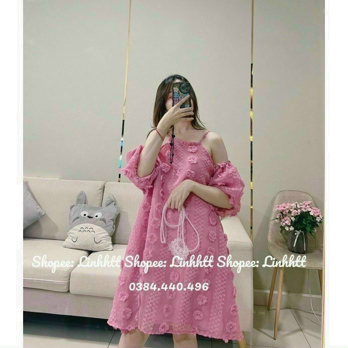 đầm cổ yếm bông rơi cực xinh