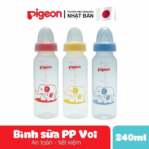 [Nhập RS0822 giảm 30k cho đơn 99k]COMBO 3 Bình Sữa Pigeon 240ml - Bình Sữa PP Tiêu Chuẩn ( BPA Free)