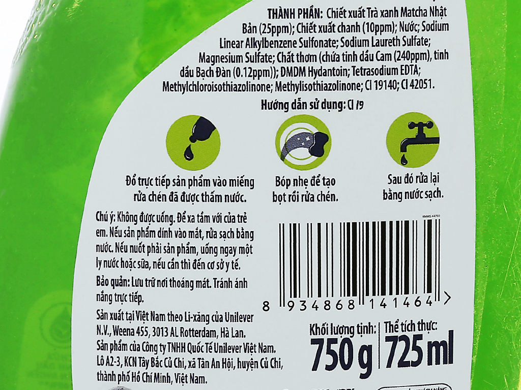 (chai 717ml) Nước rửa chén Sunlight Extra trà xanh matcha Nhật Bản chai 717ml
