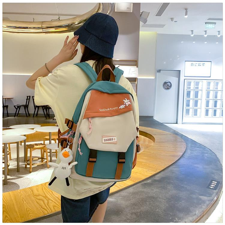 Balo Guofei vải chống thấm phối màu tặng móc khóa vịt bông siêu xinh