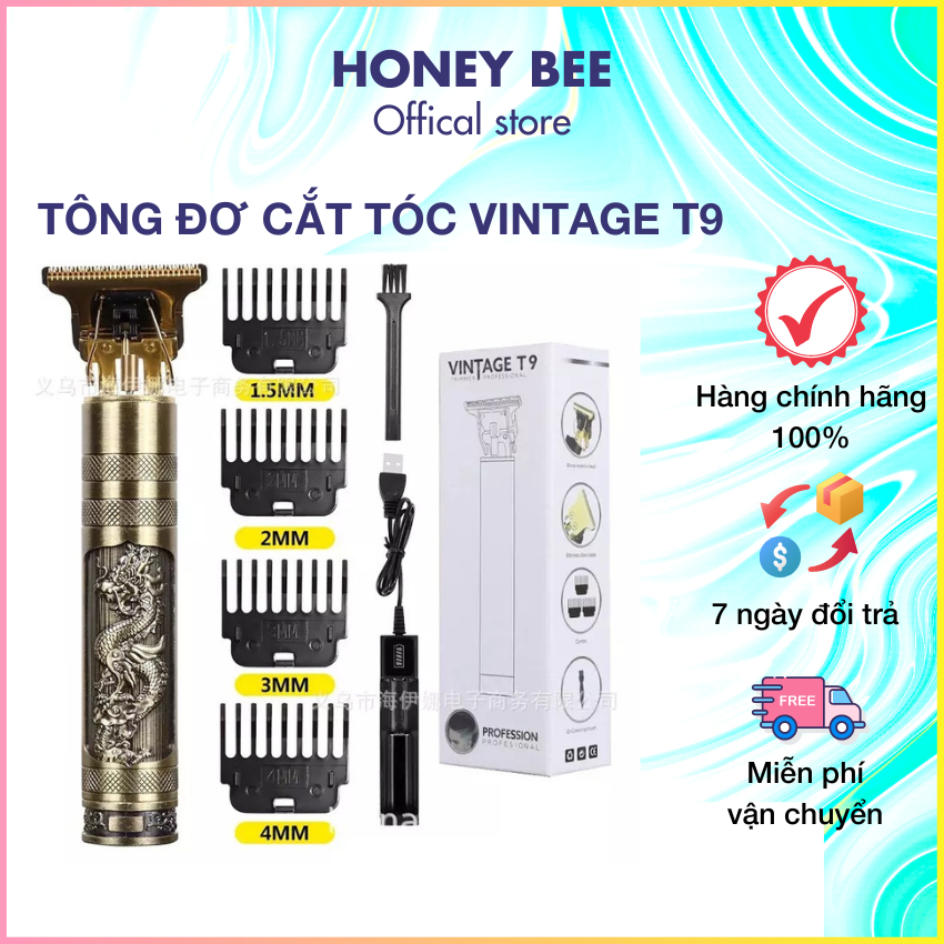 Tông đơ cắt tóc chấn viền tạo kiểu Vintage T9 loại tốt , lưỡi cắt siêu bén , thiết kế gọn tinh tế , dùng cắt tóc người lớn và trẻ em , tặng kèm 4 lược thay thế + bảo hành 6 tháng