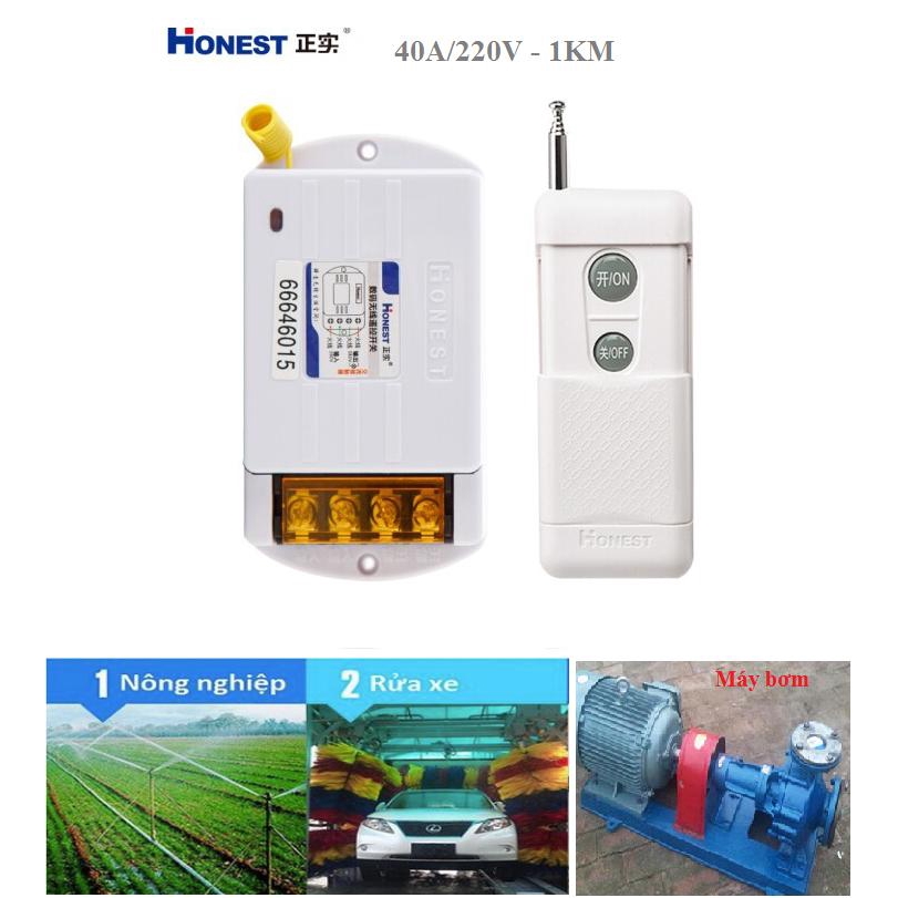 Bộ Công Tắc Điều Khiển Từ Xa Công Suất Lớn bật tắt máy bơm động cơ công suất lớn, ổ cắm điều khiển từ xa ,công tắc không dây, công tắc điện thông minh