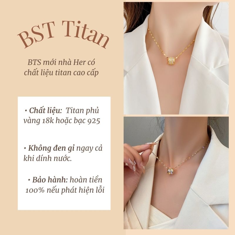 Dây chuyền titan basic mặt đá tròn, mạ vàng 14k [ KHÔNG ĐEN GỈ ] Her Accessories CT16