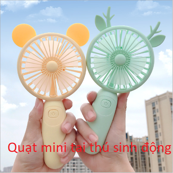 Quạt mini cầm tay tai thú có đèn Led