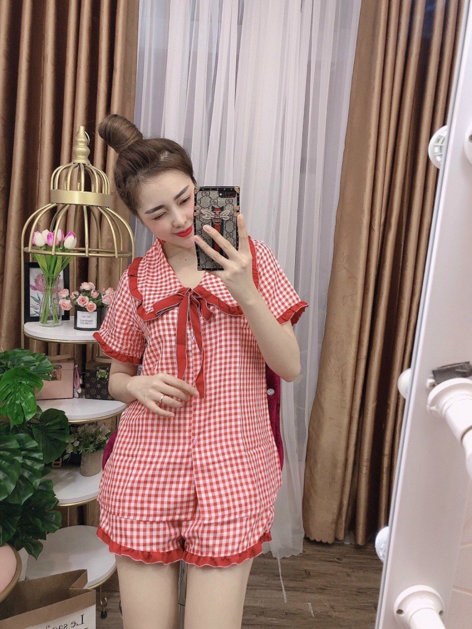 Set Bộ Lửng Mặc Nhà Kẻ Caro Thời Trang Nữ. TP