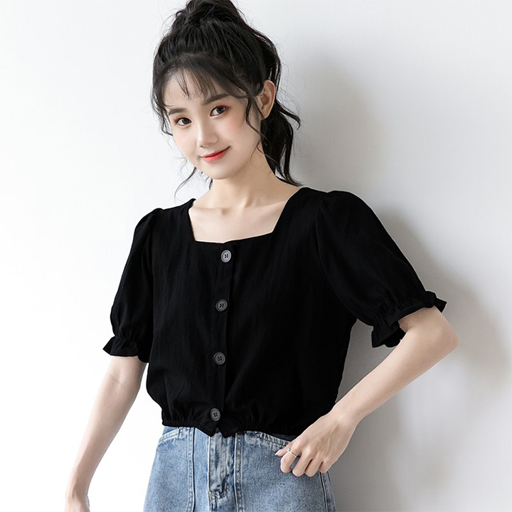[HCM]Áo Sơ Mi Cổ Vuông Form Ngắn