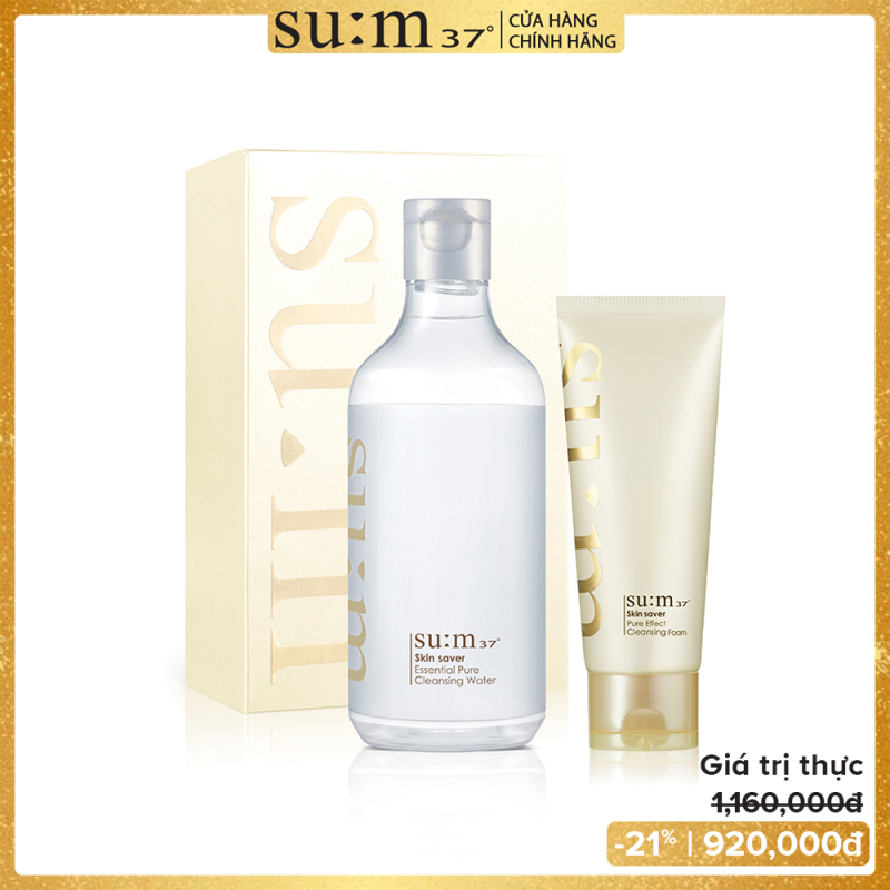 Bộ nước tẩy trang và sữa rửa mặt sạch sâu ẩm mịn da Su:m37 Skin Saver Pure Cleansing Duo Set 520ml
