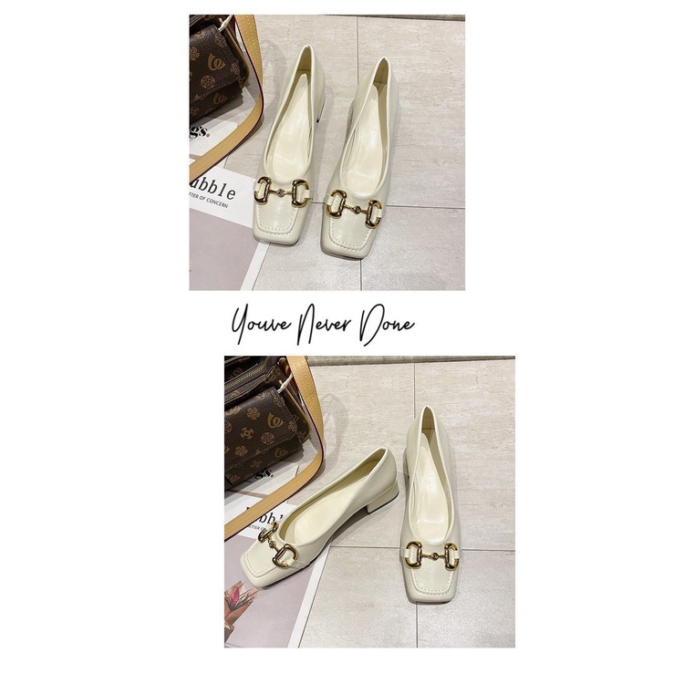 [Hoàn Tiền 15%]Giày búp bê mũi vuông đính khuy 3p