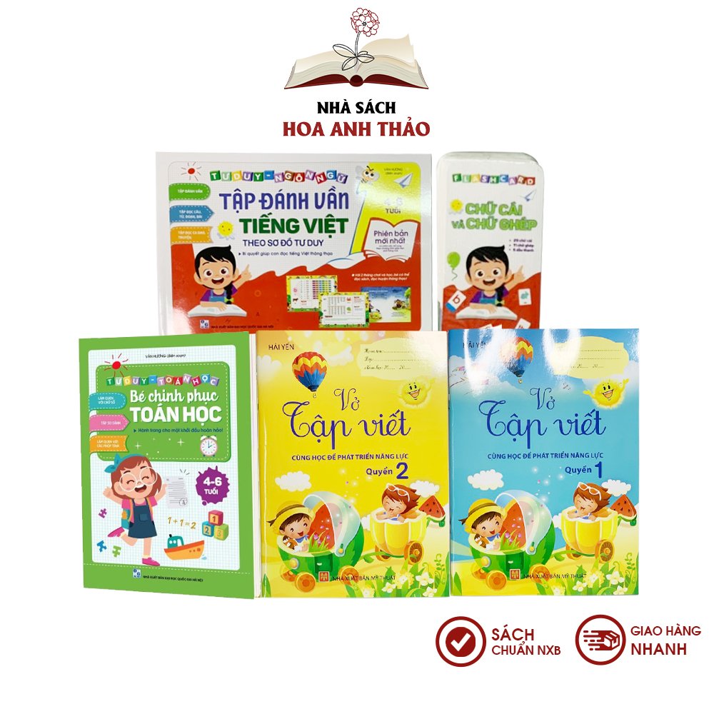 Sách - Combo Tập đánh vần tiếng việt, bé chinh phục toán học, tập viết phát triển năng lực - Bộ 4 quyển kèm thẻ