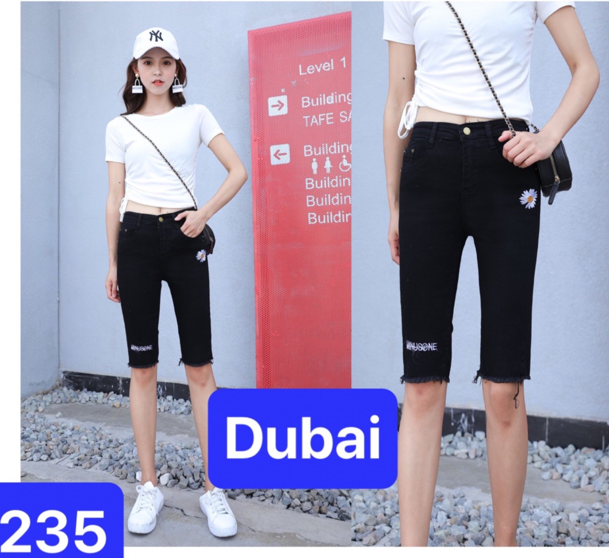 QUẦN SHORT SỌT JEAN LỬNG KIỂU NGỐ NỮ CHẤT BÒ ĐEN HOA CÚC HÀN QUỐC LƯNG CAO NÂNG MÔNG DB-235 - DUBAI FASHION