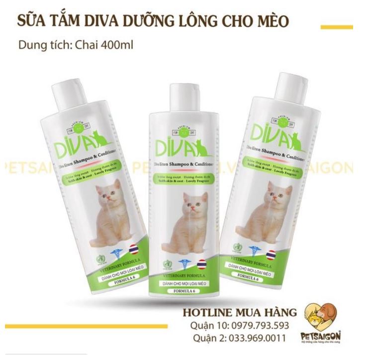 [ CHÍNH HÃNG ] SỮA TẮM DIVA DƯỠNG LÔNG CHO MÈO - CHAI 400ML