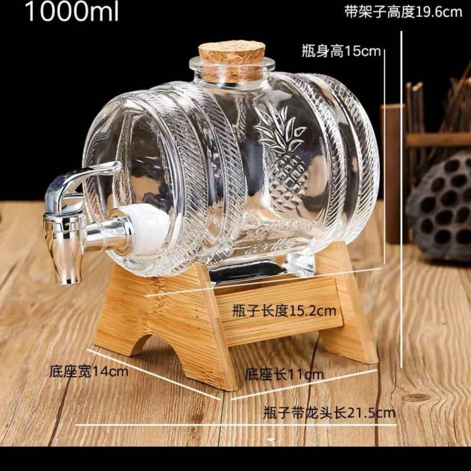 BÌNH THỦY TINH ĐỰNG RÓT RƯỢU,BÌNH ĐỰNG NƯỚC 1 lít kèm đế gỗ