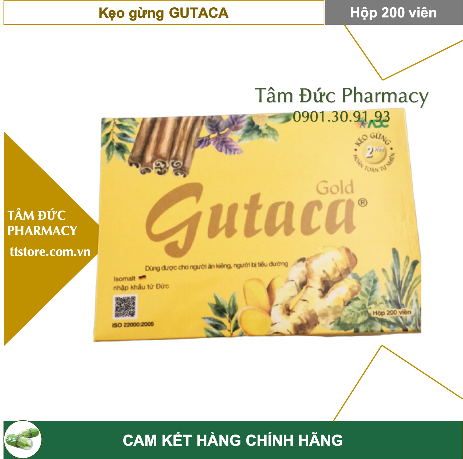 [HCM]Kẹo Gừng GUTACA [Hộp 200 viên] - Làm ấm bụng hỗ trợ tiêu hoá