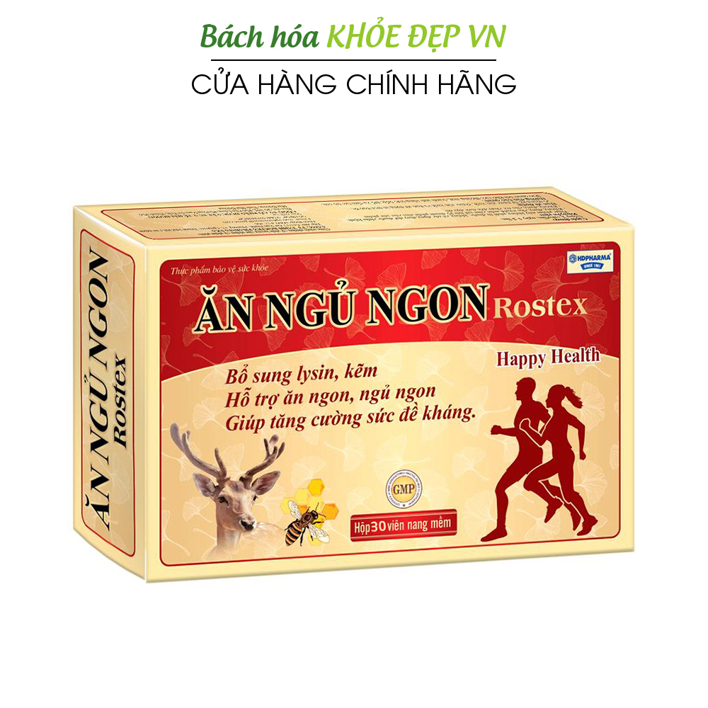 Viên ăn ngủ ngon Rostex giúp ăn ngon, ngủ ngon, tăng sức khỏe, tăng sức đề kháng - Hộp 30 viên