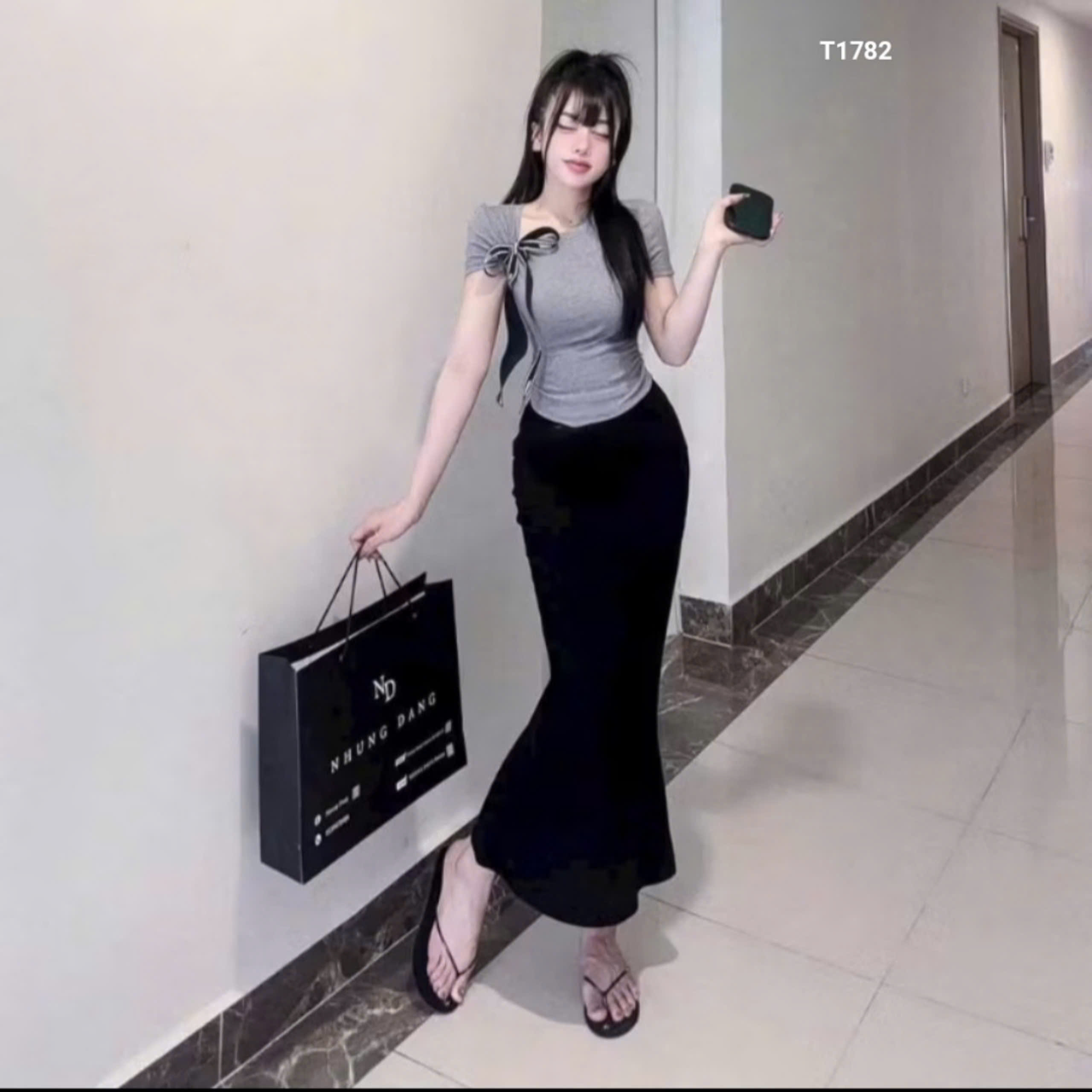 Sét áo tăm lạnh lại bầu phối nơ ruy băng kèm chân váy body đuôi cá Sam Closet Phù Hợp Để Tới Công Sở, Đi Làm T1782