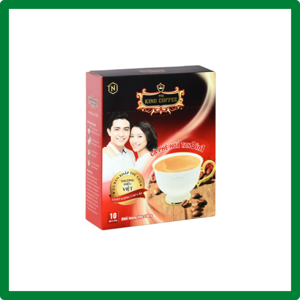 Cà Phê Hòa Tan 3IN1 KING COFFEE - Hộp 10 gói x 16g - Từ hạt café Arabica và Robusta