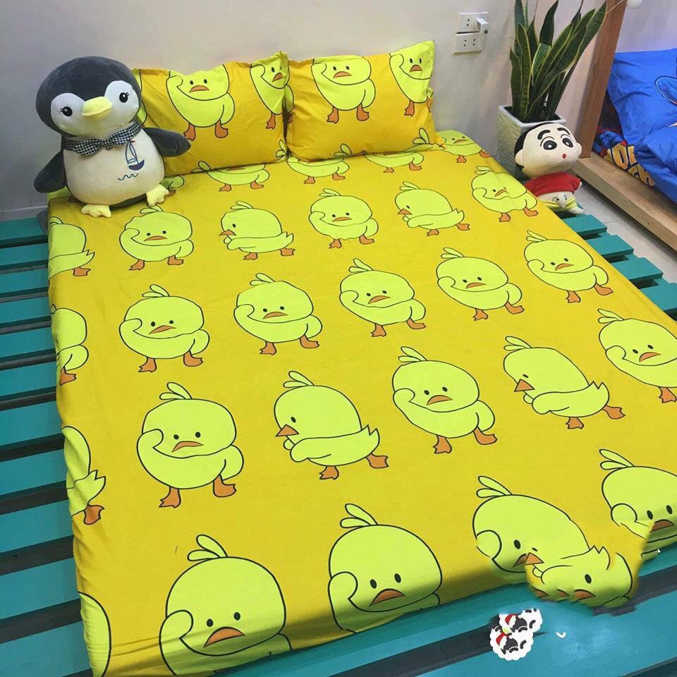 [1M6 x 2M] TRỌN BỘ CHĂN GA GỐI COMBO 5 MÓN VỊT VÀNG ( 1 Drap + 2 Vỏ Gối Nằm + 1 Chăn Hè + 1 Vỏ Gối Ôm )