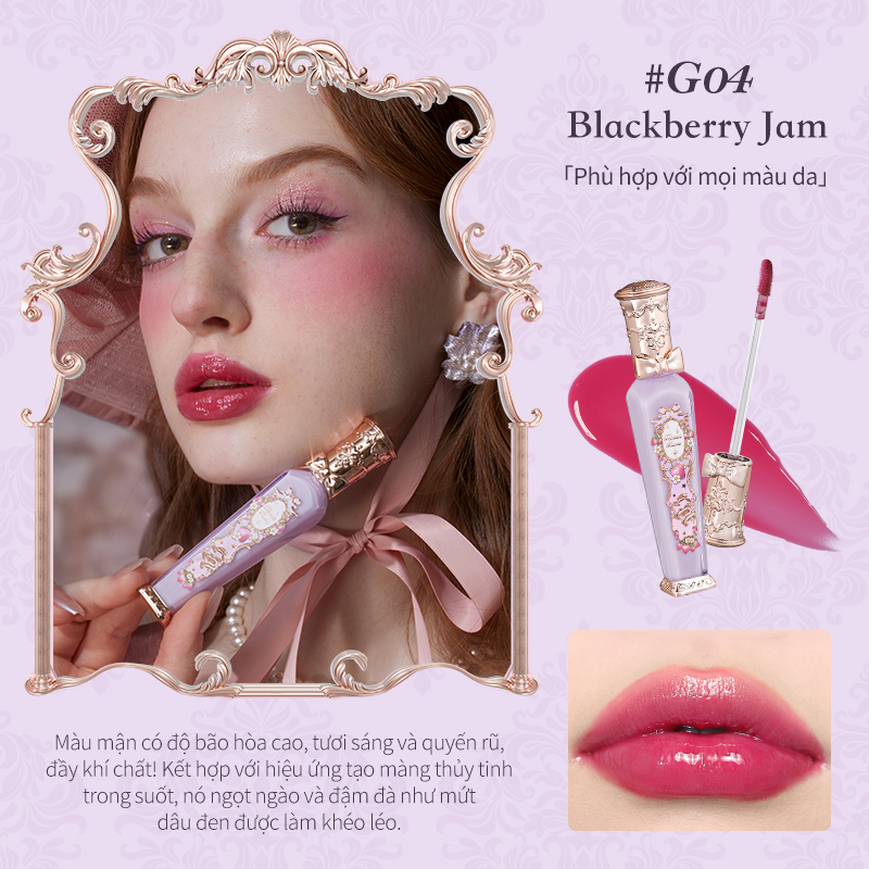 Flower Knows Strawberry Rococo Series Glowy Lipgloss 3.5ml Mirror Surface Glossy Lip Gloss Suitable for Spring and Summer