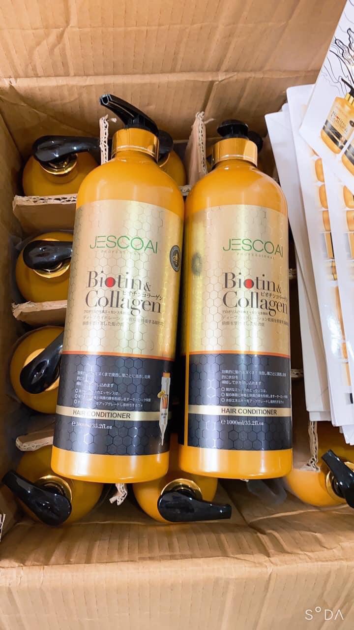 Cặp dầu gội xả biotin collagen hương mật ong jescoai 1000ml x2 nhật