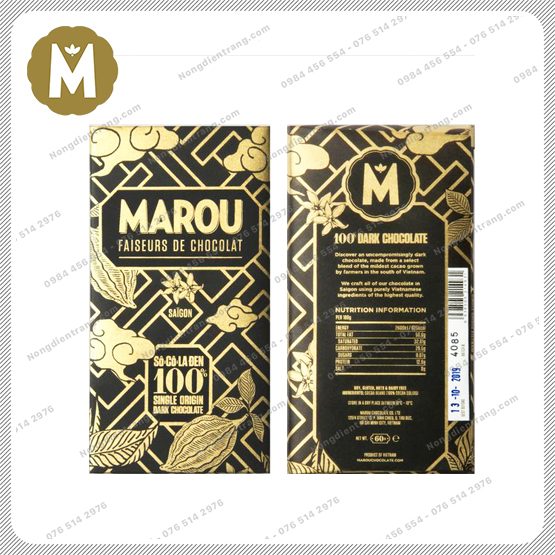 Marou Chocolate 100% Socola Đen - Thanh 60g - Socola Marou Origin 100% Cacao Vị đắng nhẹ thơm ngon cuốn hút