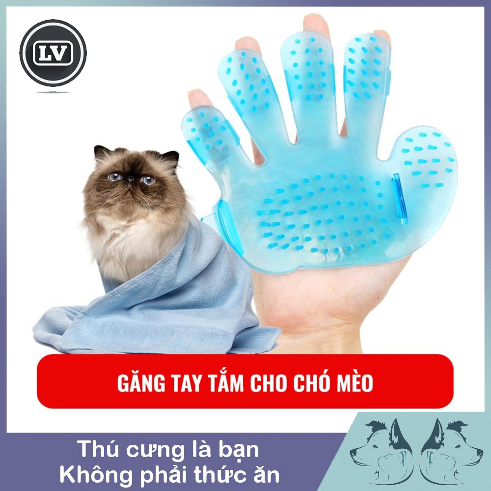 Găng tay tắm và chải lông chó mèo cỡ nhỏ