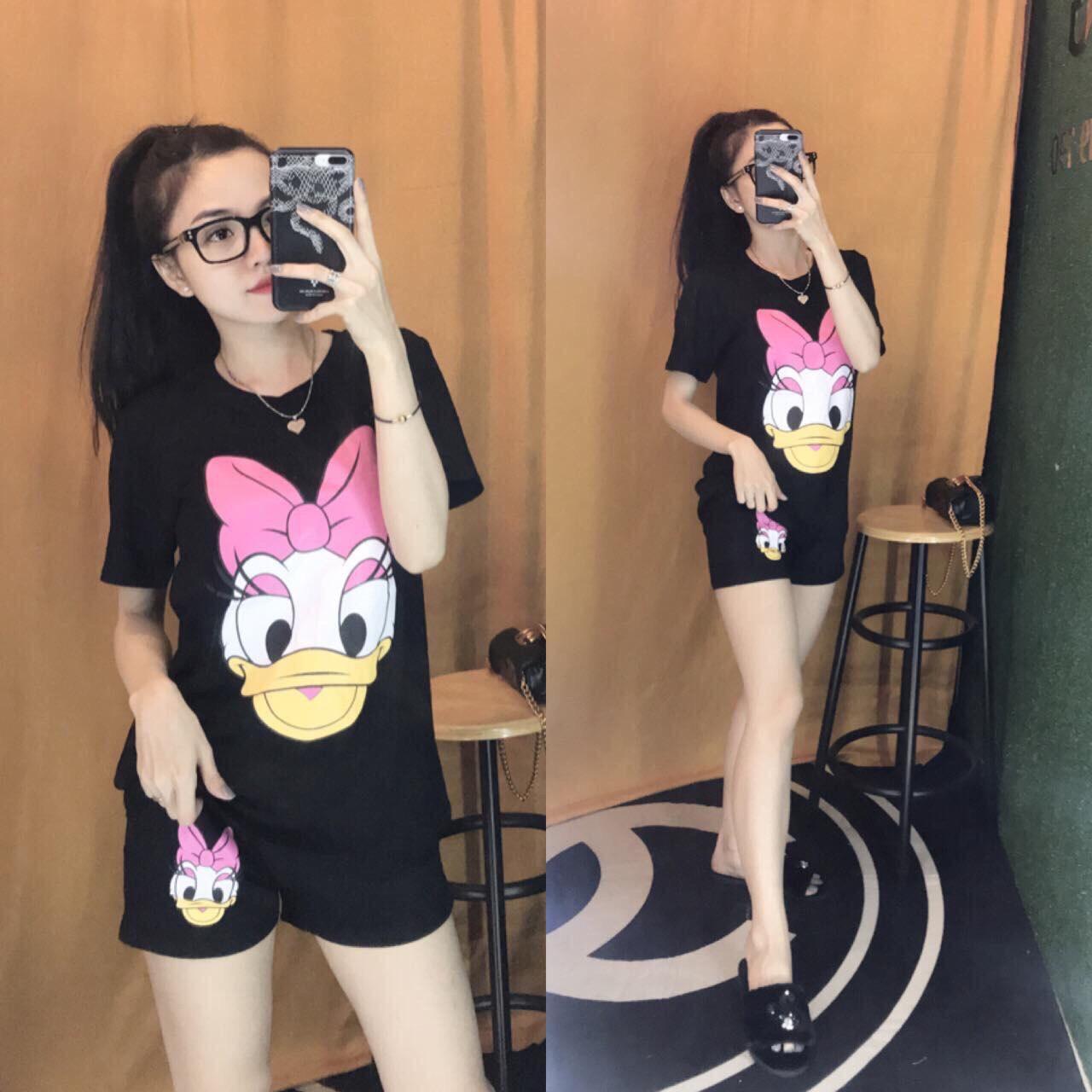 bộ đồ đùi chất coton in hình vịt dễ thương