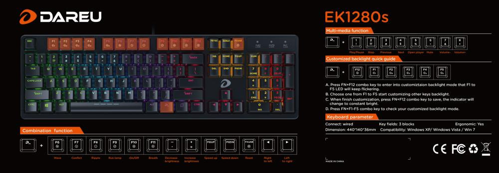 Bàn phím cơ Gaming DAREU EK1280s 104KEY (MULTI LED)