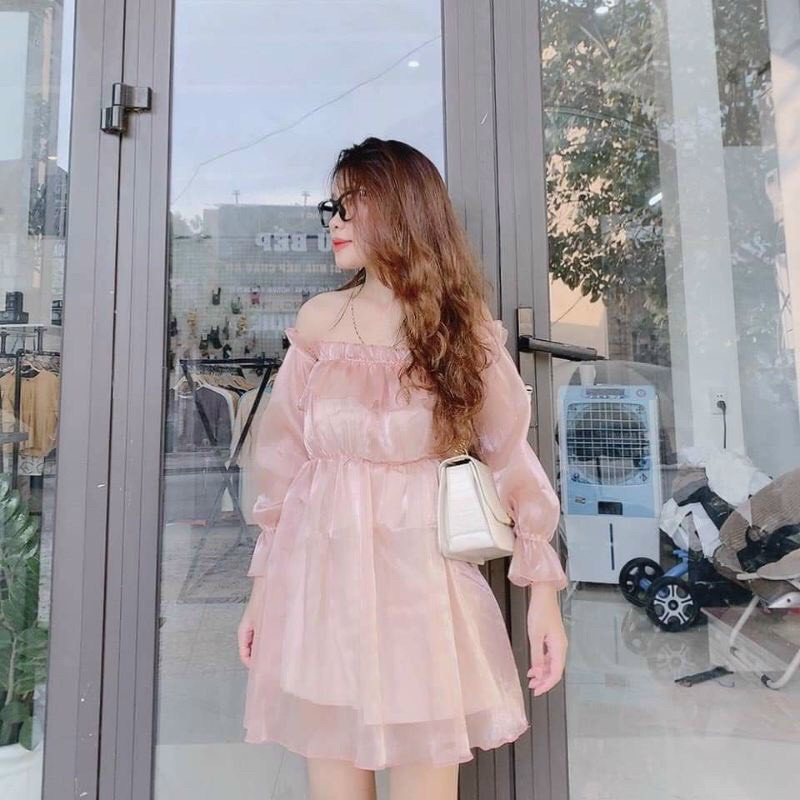 Đầm trễ vai voan tiểu thư cực xinh xắn