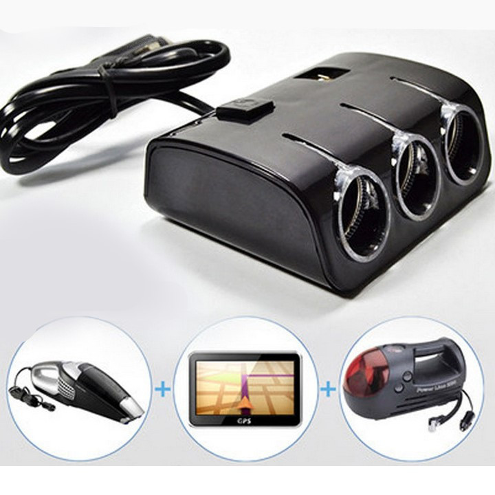 Bộ chia tẩu ô tô thành 3 cổng thêm 2 usb có đèn led