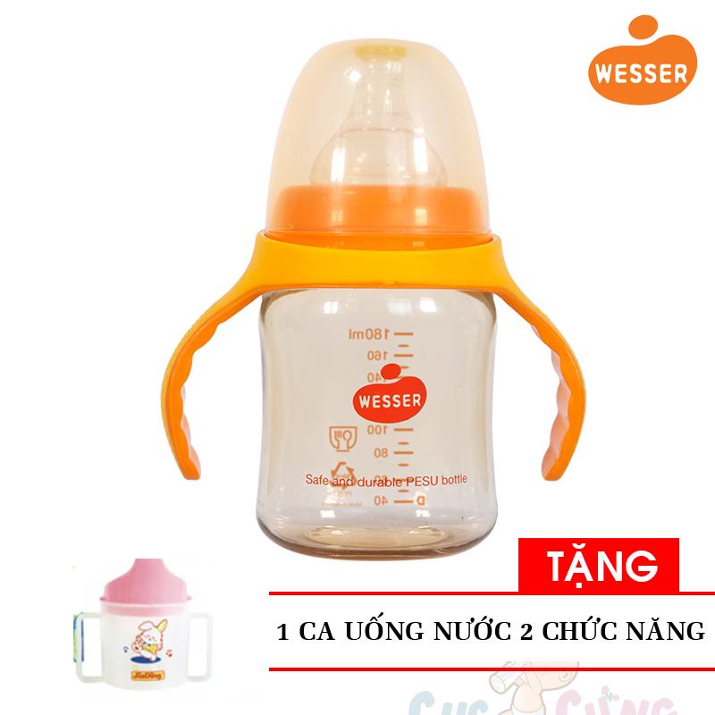 Bình Sữa Wesser PPSU Cổ Rộng 180ml Tặng 1 ca uống nước 2 chức năng