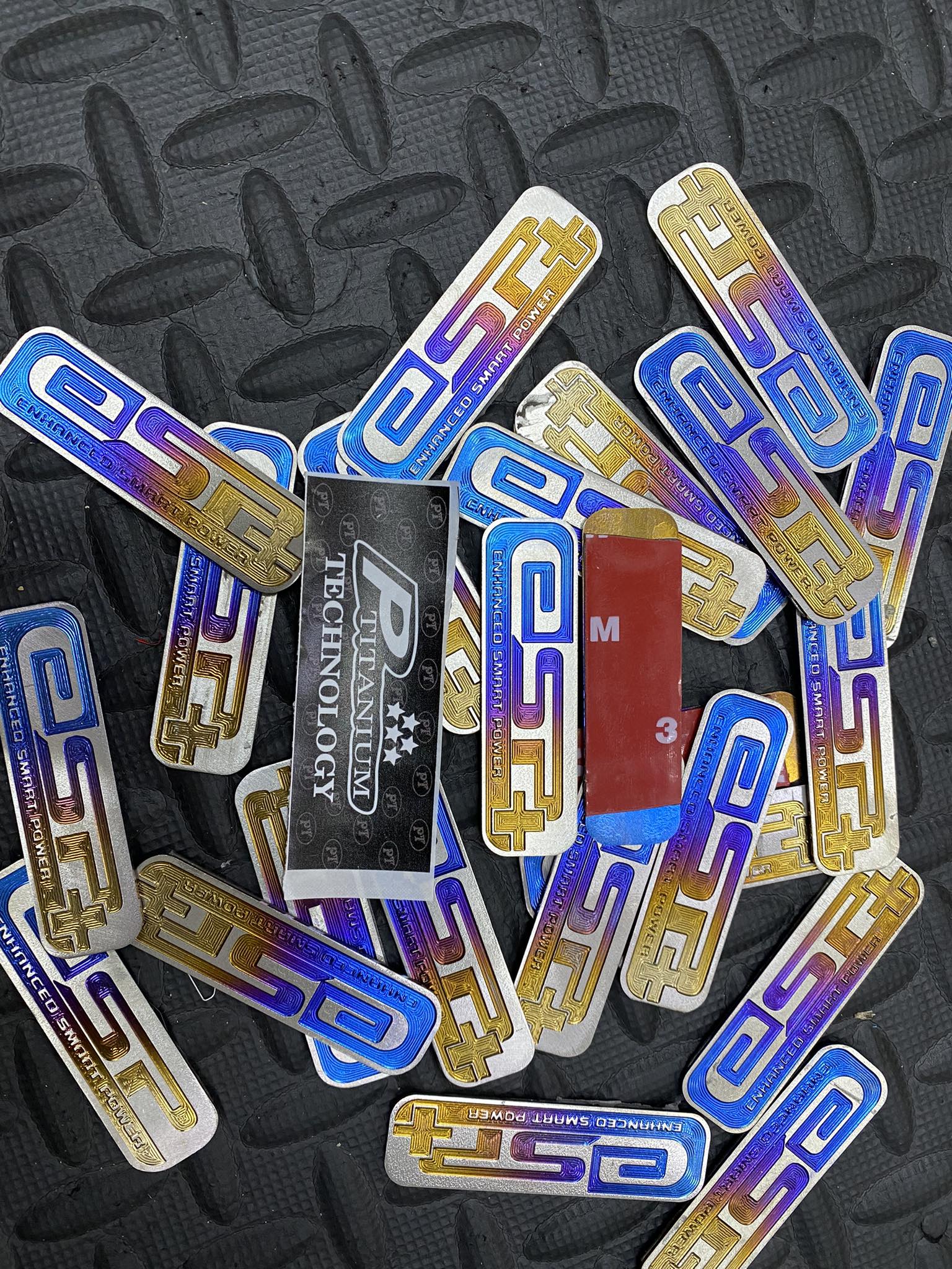 Tem esp esp+ logo titanium titan dán bô e có sẵn keo 3m
