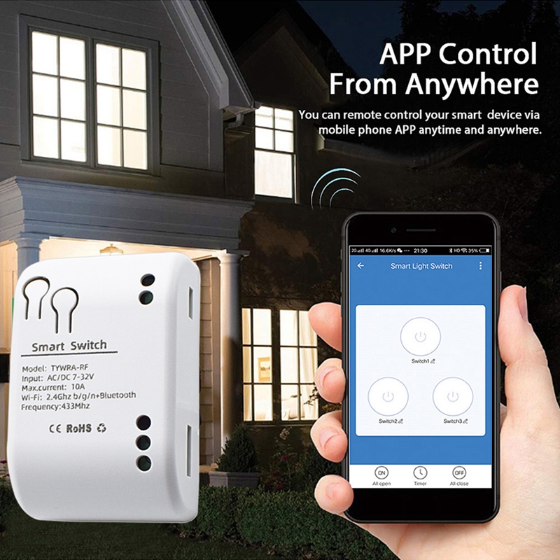 1CH RF Smart Switch 7-32V AC DC WIFI Tuya Remote Control 433 Light Switch 10A Rele Relay Self-Locking Interlock Inching
