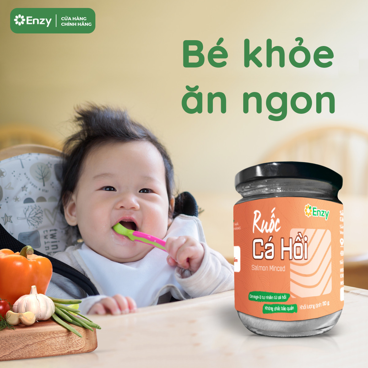 Ruốc Cá Hồi Cho Bé Ăn Dặm Enzy, Lọ 64gr