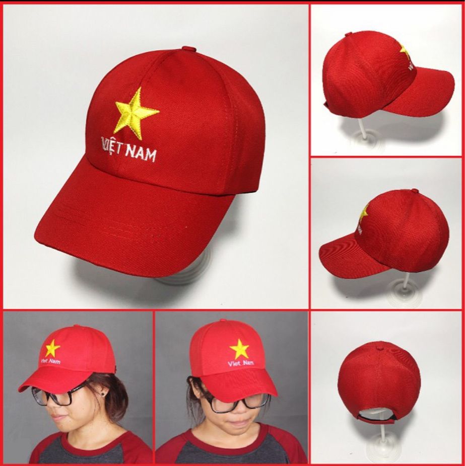 Mũ lưỡi trai thêu cờ đỏ sao vàng, Nón tai bèo in chữ VIỆT NAM phù hợp các dịp lễ cho học sinh , thanh niên tình nguyện