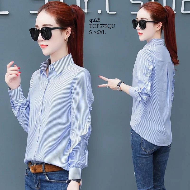 TOP579QU ÁO SƠ MI NỮ SỌC DÀI TAY