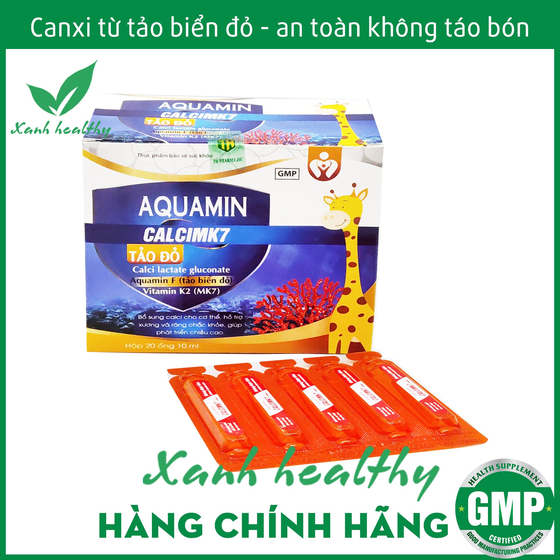 Canxi phát triển chiều cao từ tảo biển đỏ Aquamin CalciMK7 - thành phần tự nhiên giúp trẻ cao lớn, răng chắc khỏe và ngăn ngừa loãng xương- Hộp 20 ống 10ml