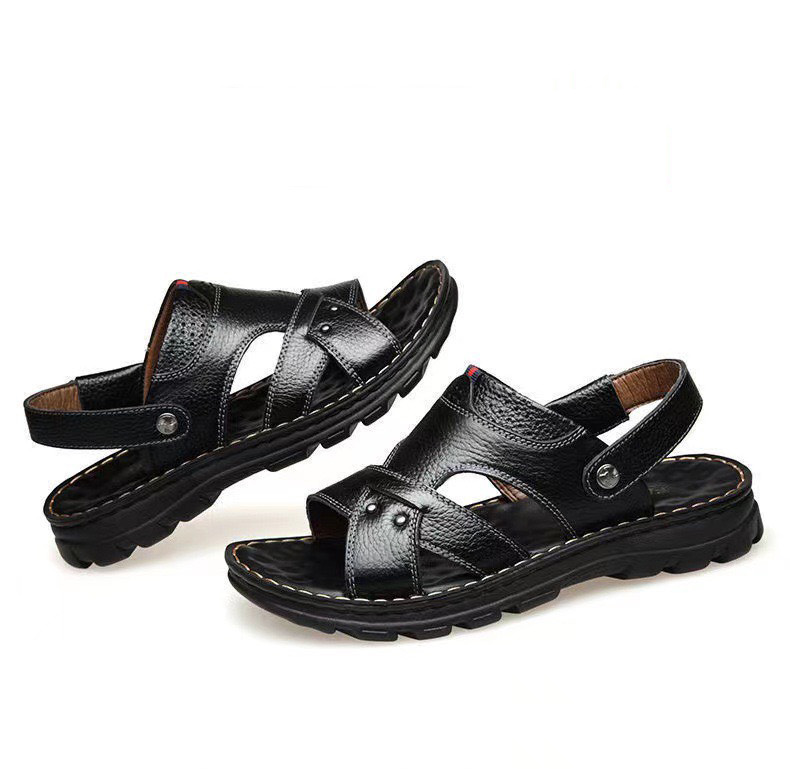 HOÀN TIỀN 15% - Sandal Quai Chéo Nam Da Bò Đế Khâu Dép Quai Hậu Phong Cách Lịch Lãm