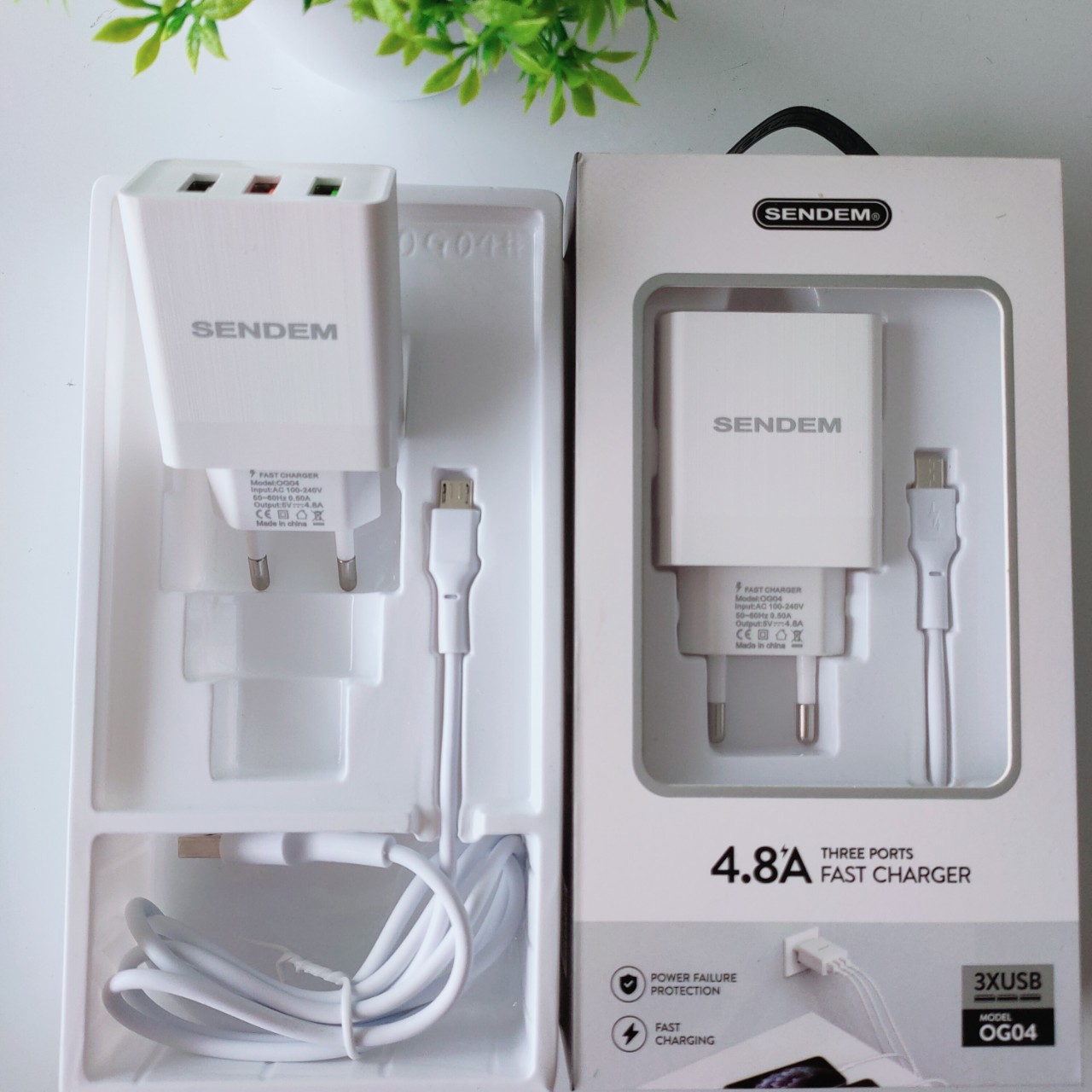 CỦ + CÁP SẠC NHANH SENDEM OG04 – SẠC  4.8A 3 CỔNG USB Lightning + Micro USB + Type C