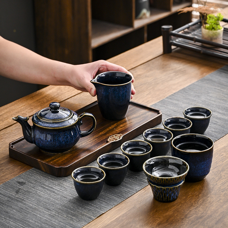 Bộ ấm chén pha trà phượng hoàng men thiên mục Lông thỏ hỏa biến kèm hộp quà tặng