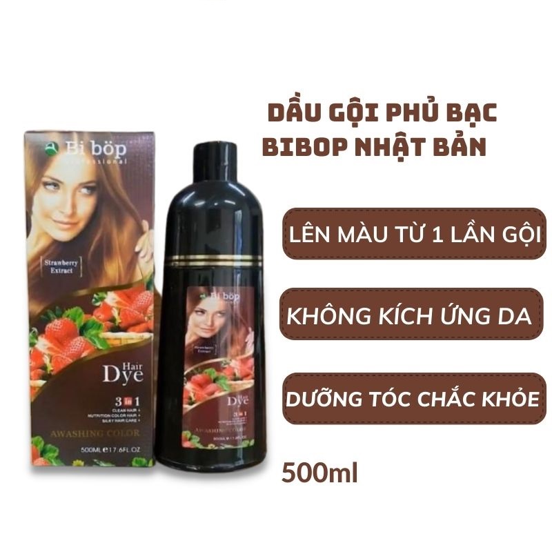 Dầu Gội Thảo Dược Phủ Bạc Bi Bop Nhật Bản 500ml Đen - Nâu , Tóc Chắc Khỏe , Mềm Mượt BIBOP