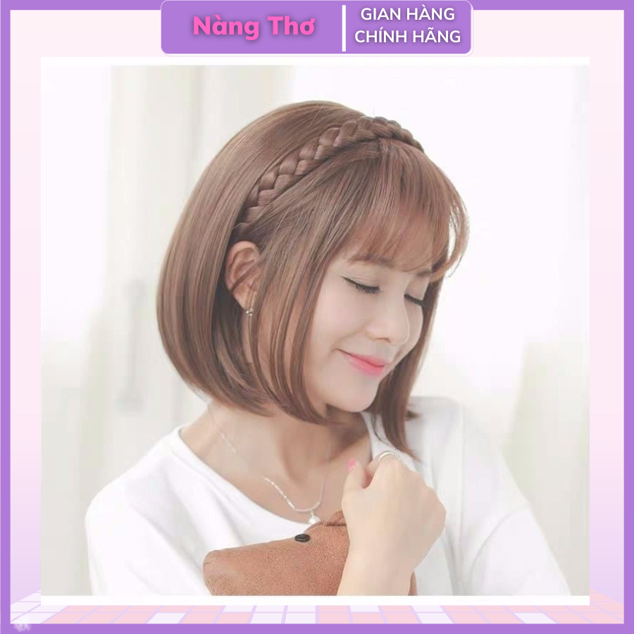 Băng Đô Cài Tóc Giả Kiểu Tóc Tết Bím Có Mái Dễ Thương