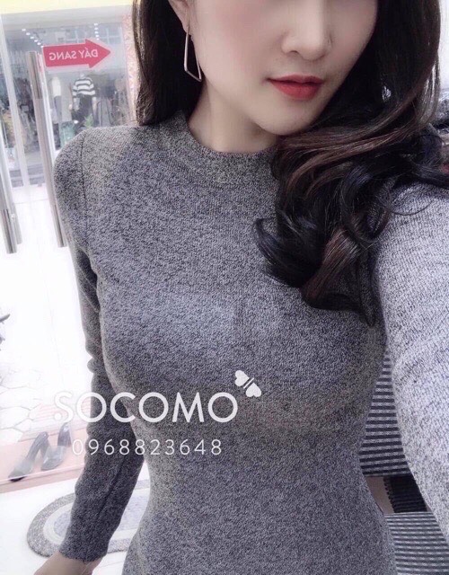 Váy body cổ tròn xẻ 2 bên chất len mềm