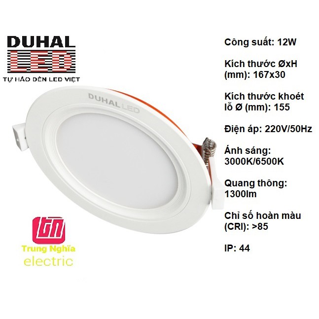 Đèn led duhal panel tròn 12w