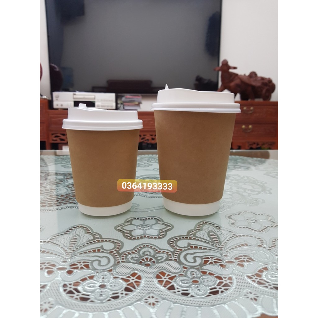Ly Giấy Kraft có nắp 280ml đựng cafe Mang Về 8oz