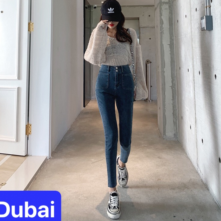 QUẦN JEAN NỮ CHẤT BÒ XANH XÁM 2 TÚI TRƯỚC ULZZANG LƯNG CAO NÂNG MÔNG HÀN QUỐC CAO CẤP - DUBAI FASHION