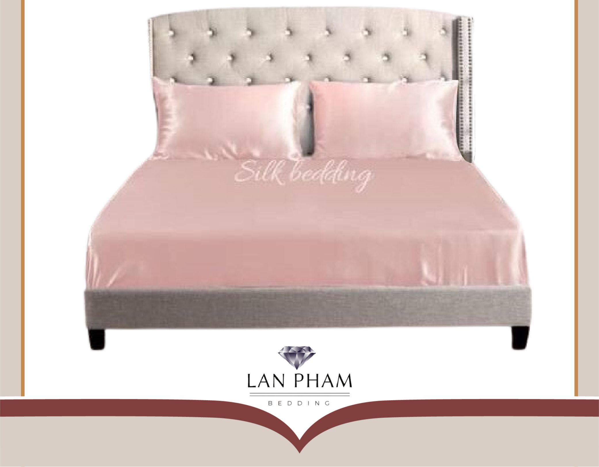 ( Lụa Loại 1) Bộ 5 Món Chăn Ga Gối Phi Lụa Lan Pham Bedding Hàng Loại 1 Mát Mịn - Hồng Phấn